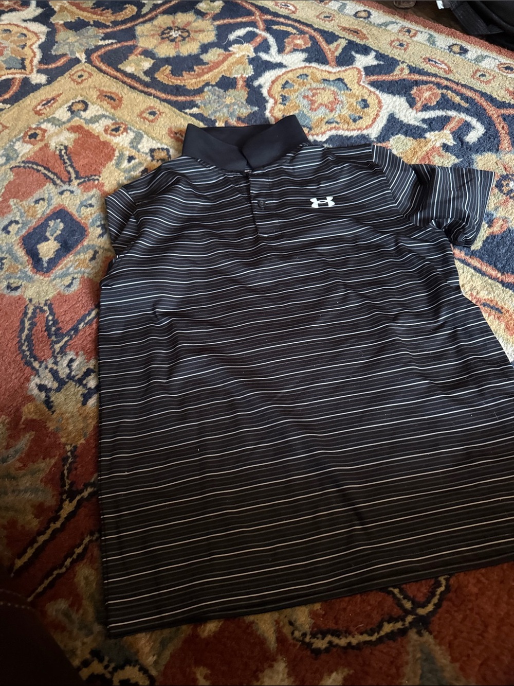 Under Armour Boys  Black and White Striped Performance Polo